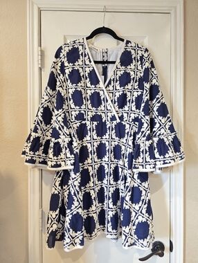 NWT Oska Rana Navy Creamm Cotton Dress Small
